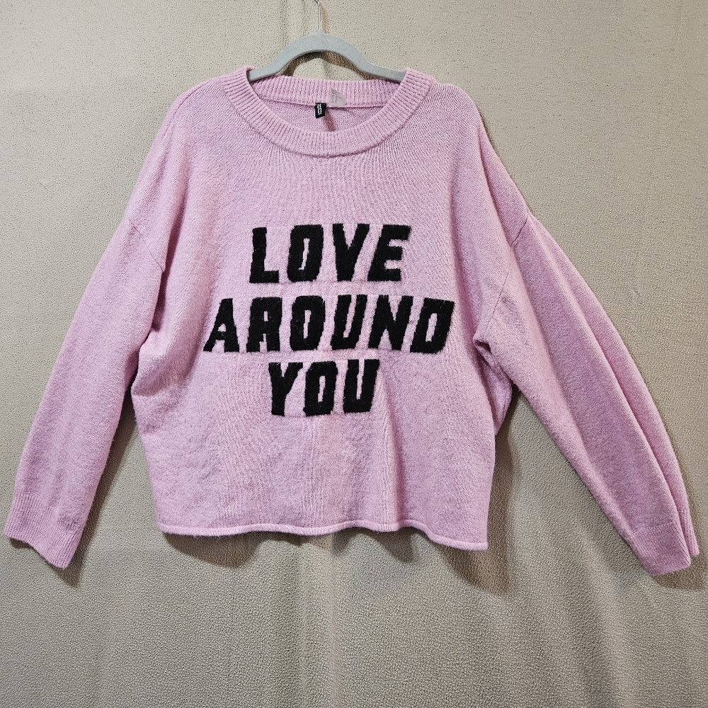 Divided XL Pink Long Sleeve Graphic Wool Blend Sweater